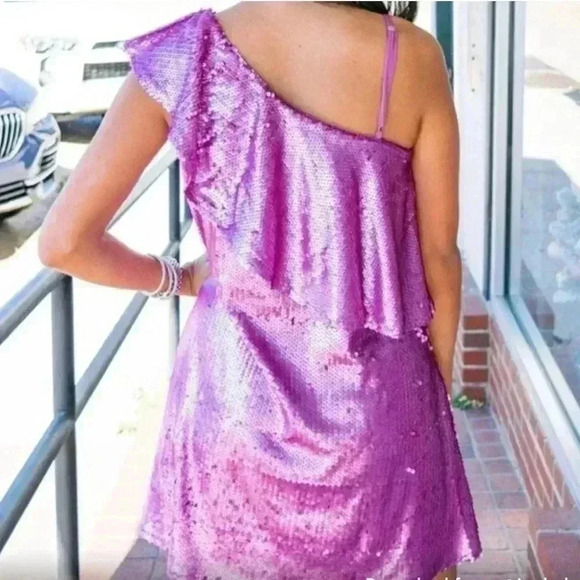 The Pants Store pink sequin formal mini dress size small. Adjustable strap. NWT - Picture 3 of 11
